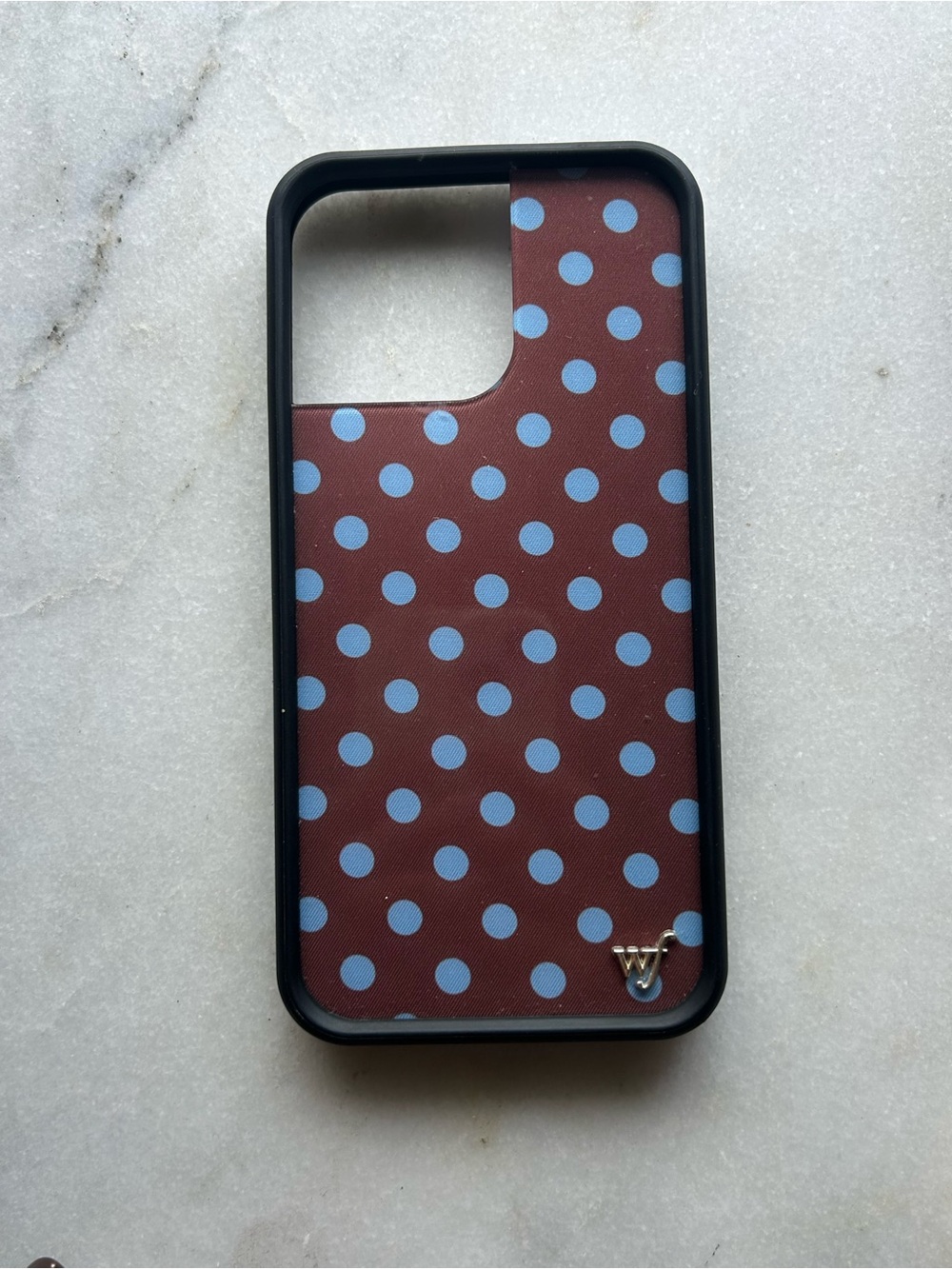 Wildflowers Burgundy Phone Case with Light Blue Polka Dots iPhone 14 Pro Max